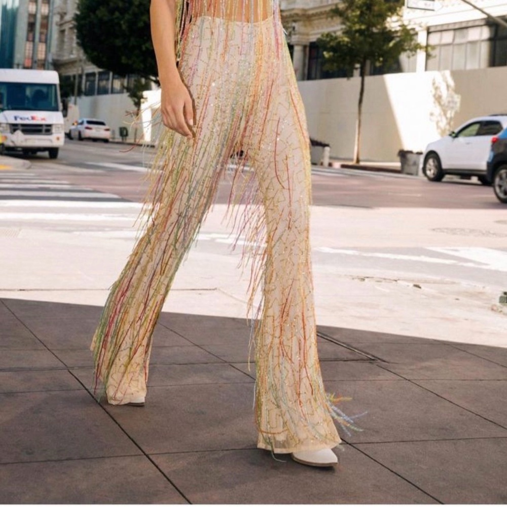 Nasty Gal Multicolor Fringe Flare Pants